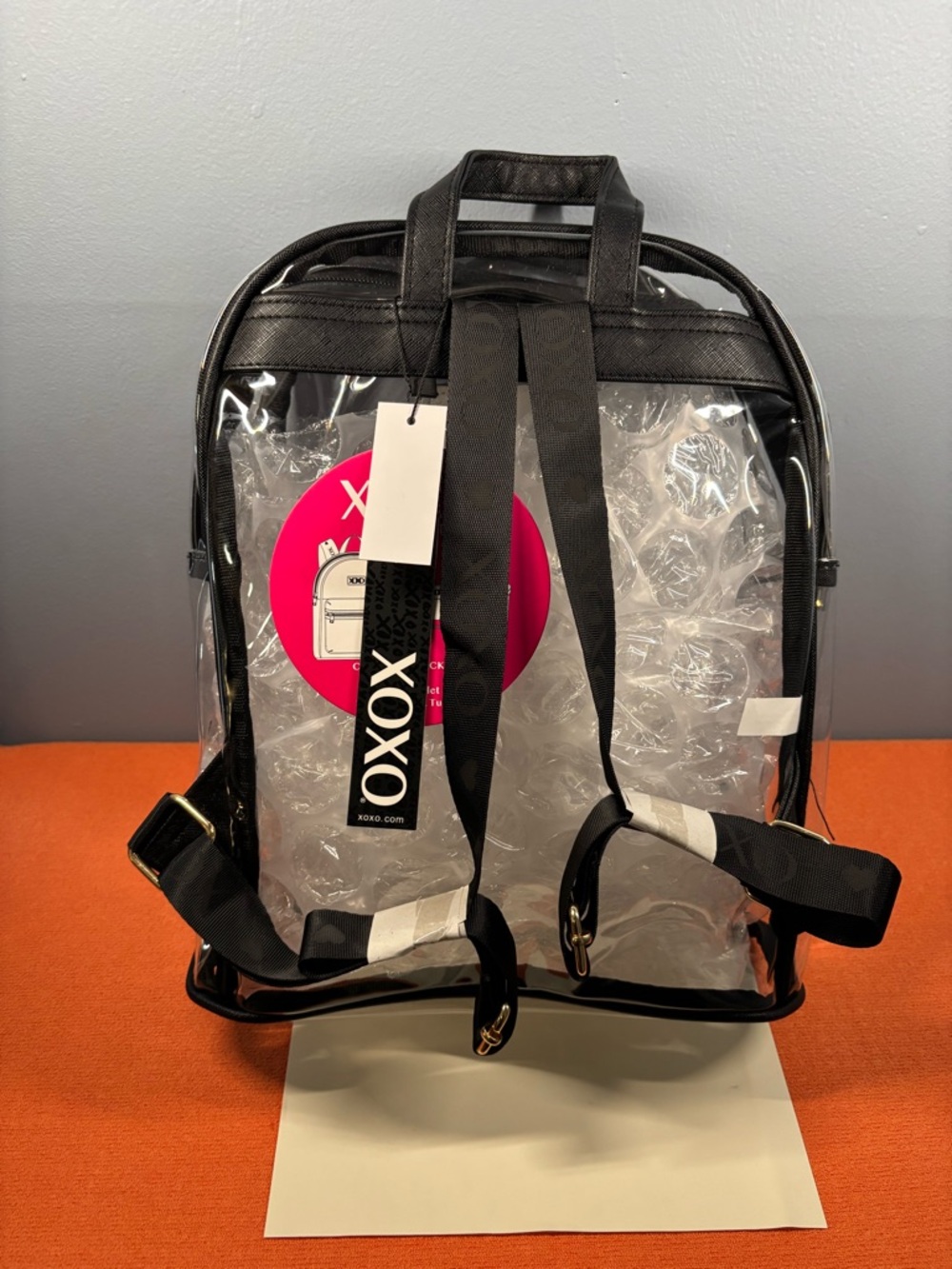 XOXO Clear Backpack with Black Trim and Straps